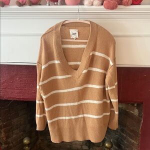 Aerie V-Neck Sweater - Brown and White Stripes
